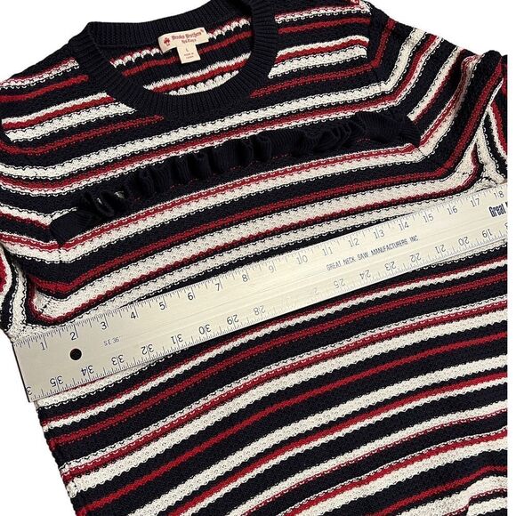 Brooks Brothers Red Fleece Sweater Women’s L Red White Black Striped Knit Ruffle - Picture 7 of 11